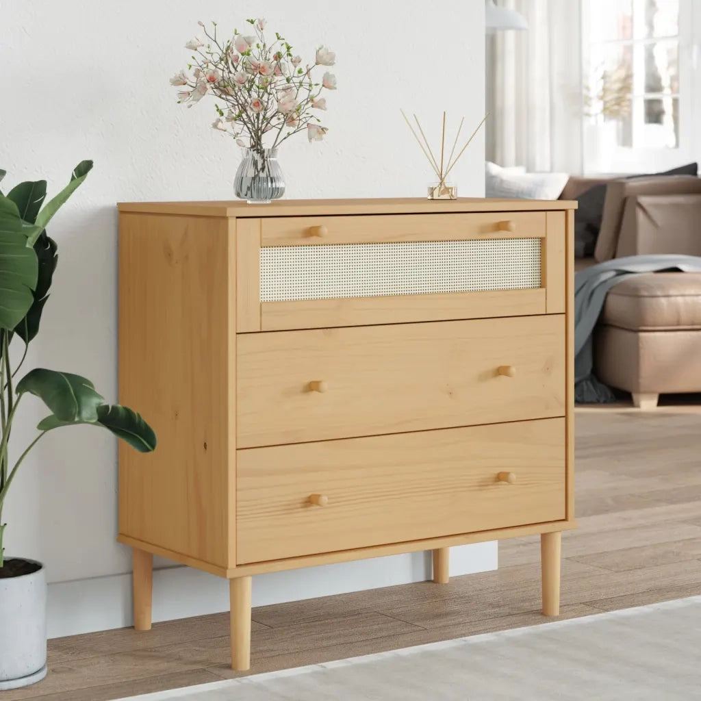 Cassettiera SENJA Aspetto Rattan Marrone 80x40x80 cm Legno Pino 358022