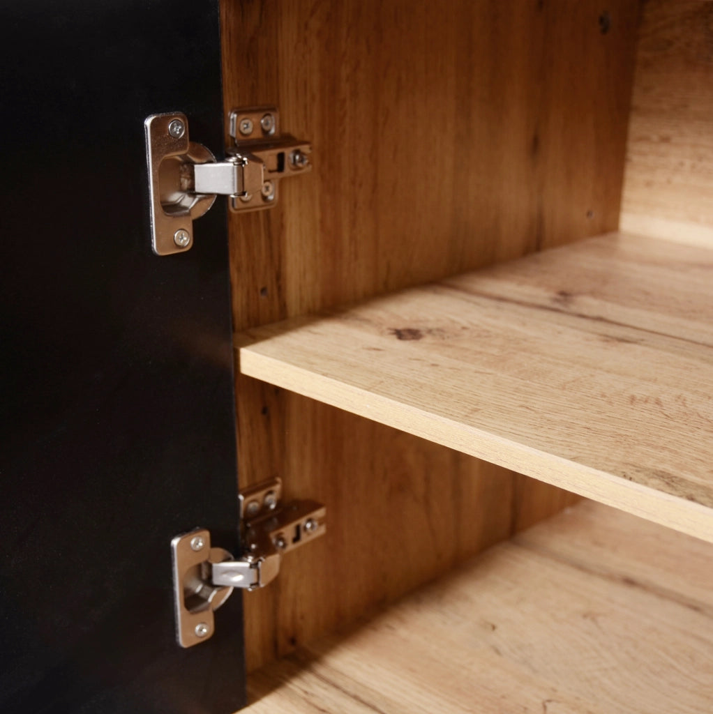 Set ingresso con scarpiera; specchio; 4 ganci e panca; 105x40x191;5 cm; nero e legno