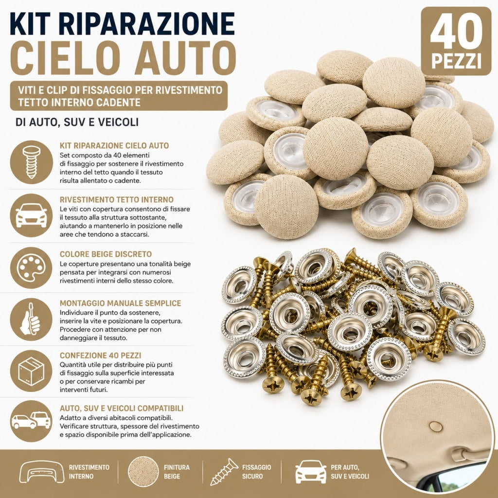 40 Viti Clip Riparazione Cielo Auto Beige Rivestimento Tetto 153321/15332