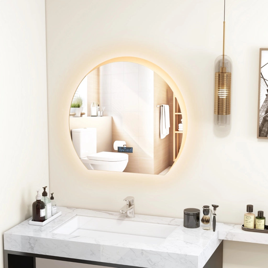 Specchio da bagno con aspetto di luce a mezzaluna luci LED regolabile a 3 colori, Specchio da parete decorativo-Specchi da parete