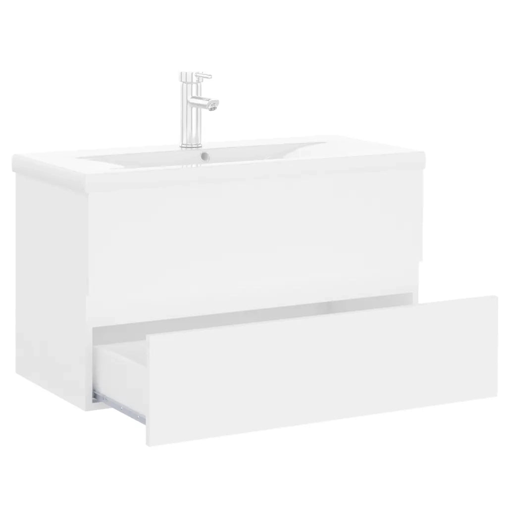Mobiletto sottolavabo integrato pratico 80 x 38,5 x 45 cm stile contemporaneo finitura opaca in legno composito bianco 02_0055092