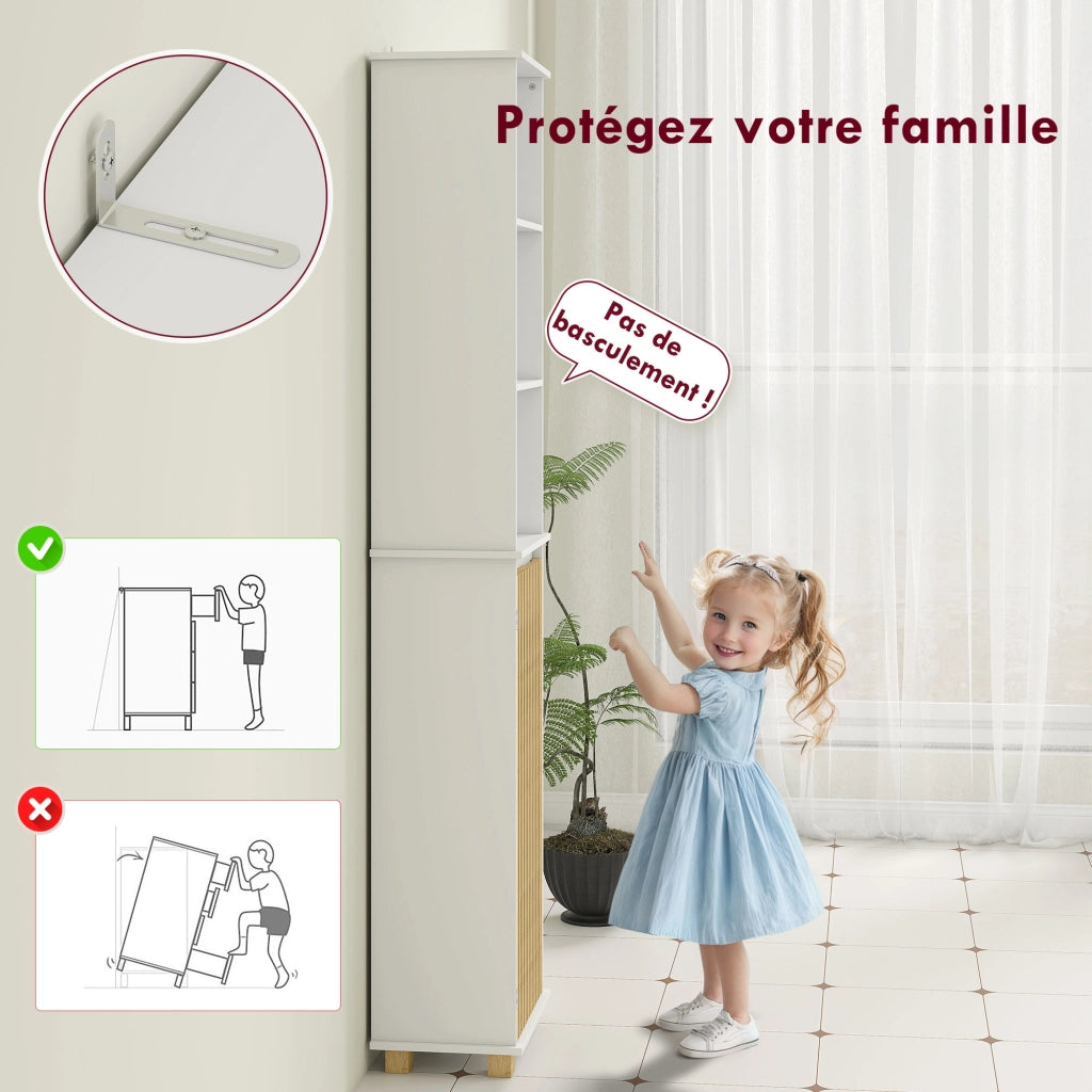 Colonna bagno con anta in bamb¨´ ¨C Xylo ¨C Bianco con ripiani aperti