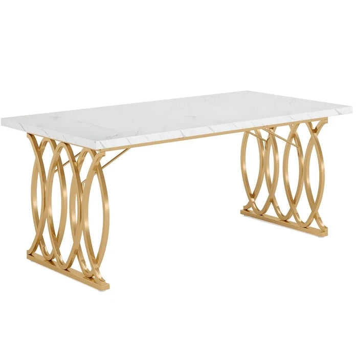Scrivania moderna bianca e oro 160 x 80 cm con struttura in metallo