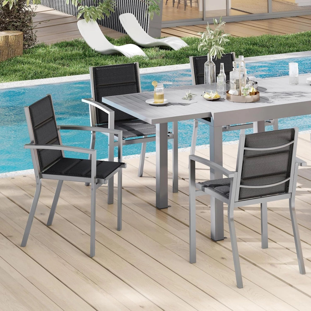 Set di 4 sedie da giardino impilabili in alluminio, carico massimo 160 kg, per giardino, piscina, terrazza, sala da pranzo, mobili da giardino, grigio chiaro