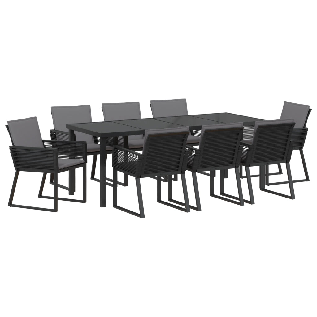 Set da Pranzo da Giardino 9 Pezzi con Cuscini Nero Polyrattan