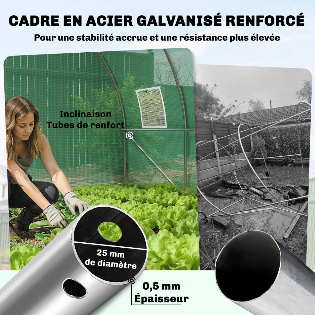 Serra Tunnel da Giardino 12m2 ¨C Xylo ¨C 295x400x200cm Verde con Porta e 8 Finestre