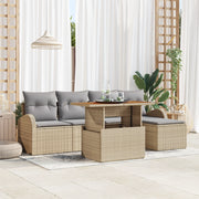 Set di Divano da Giardino  6 Pezzi con Cuscini Beige in Rattan Polipropilene