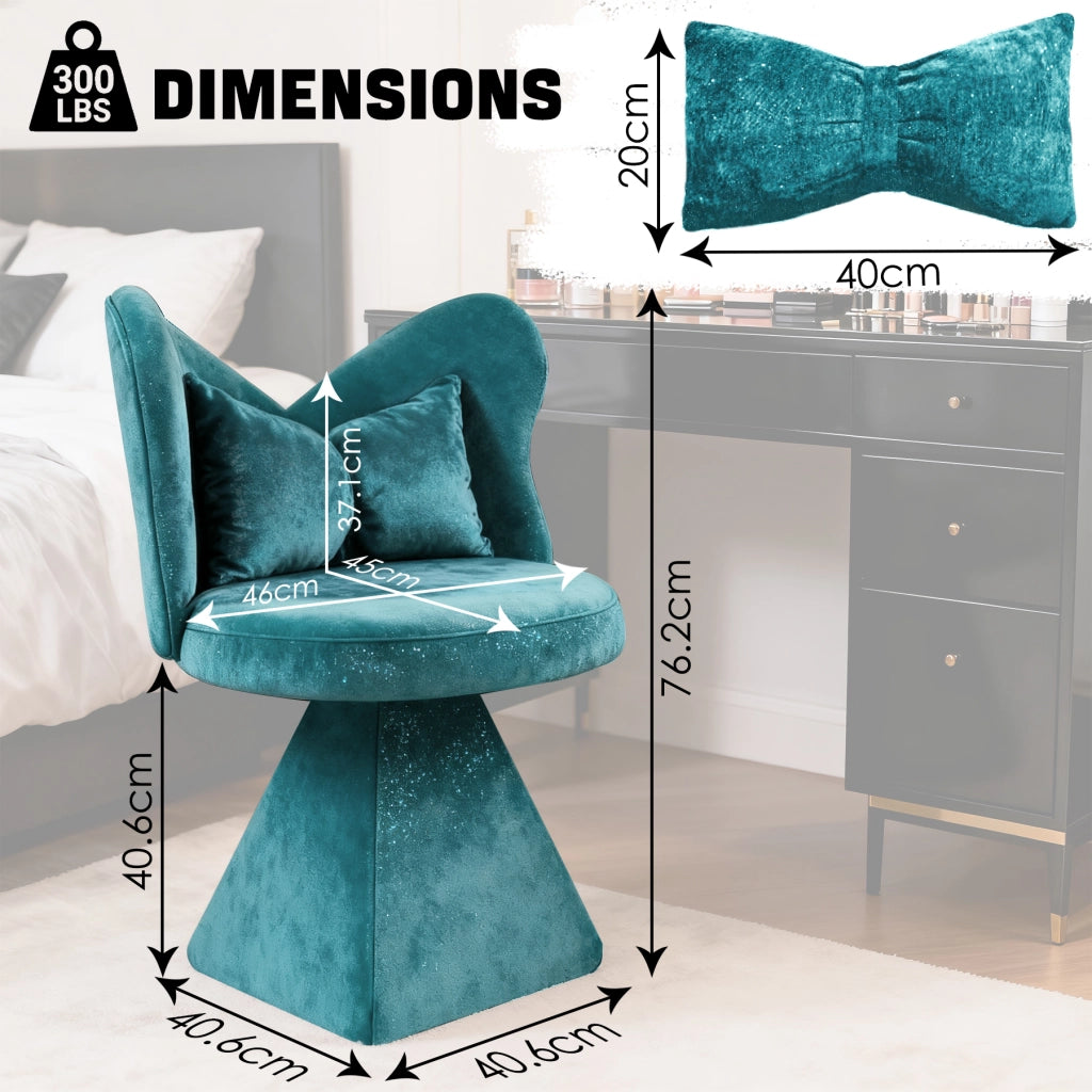 Poltrona girevole senza braccioli con base stabile in tessuto chenille blu 52×52×46 cm