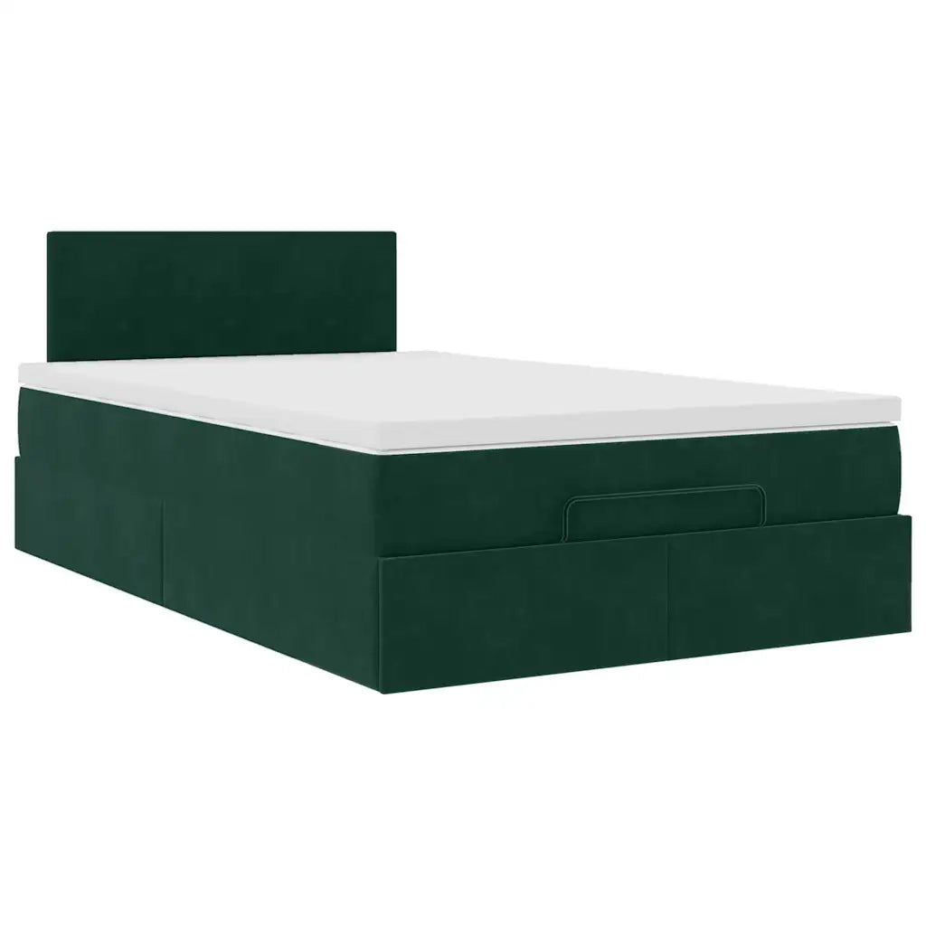 Pouf Letto con Materasso e LED Verde Scuro 120x190cm in Velluto