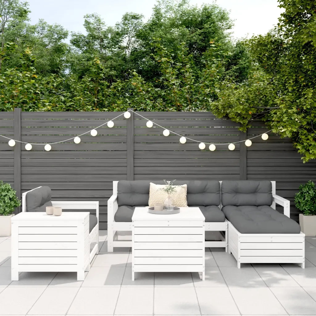 Set Divani da Giardino 7 pz Bianco in Legno Massello di Pinocod mxl 92935