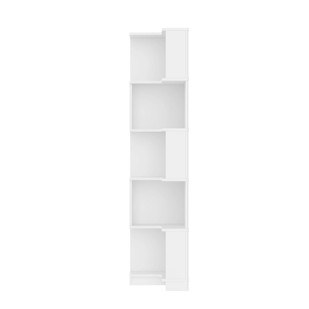 Libreria angolare a L con illuminazione LED, 63,5 x 45 x 175 cm, 5 ripiani, bianca