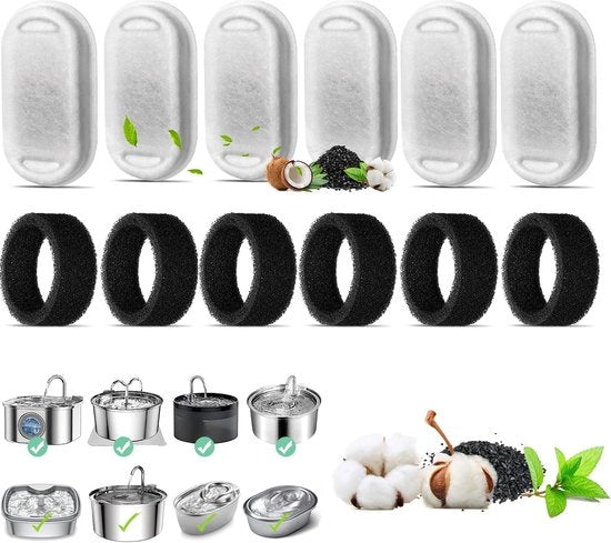 12 pezzi di filtro per fonte per gatti 6 pezzi di filtro per fonte per gatti e 6 pezzi di filtro schiuma per fonte per gatti e cani drinkfonte filtro drinkfonte filtro di ricambio per gatti e cani drinkfonte