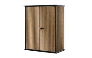 Armadio Porta Attrezzi da Esterno 140x73,6x170,4 cm Keter Signature Vertical Shed in Resina Effetto Legno Noce