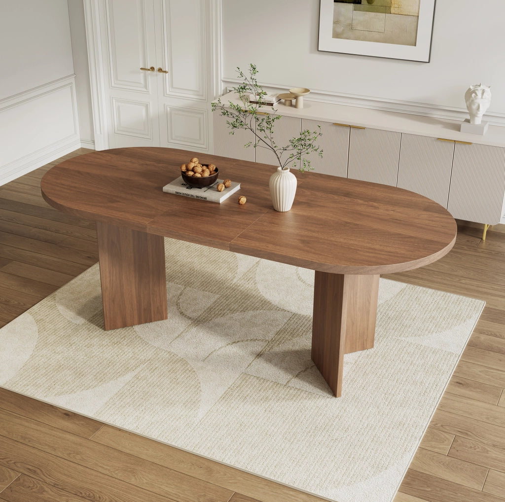 Tavolo da pranzo 160x80 cm con piano da 18 mm e angoli arrotondati in MDF noce