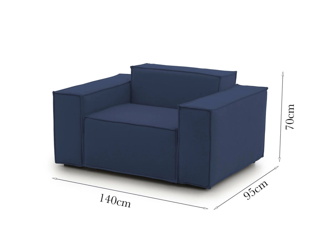 Poltrona Leonia, Poltrona da salotto, 100% Made in Italy, Poltroncina relax in tessuto imbottito, Cm 140x95h70, Blu