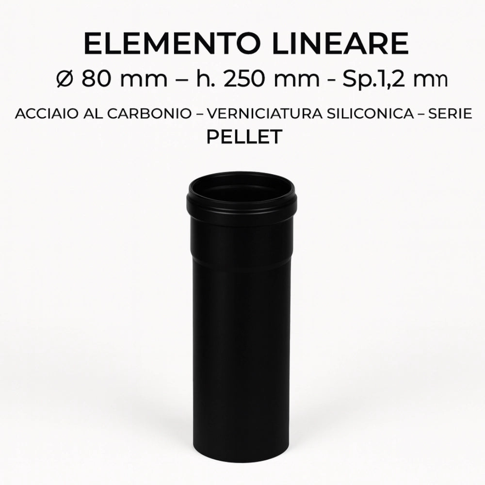 Tubo acciaio canna fumaria stufa pellet spessore 1,2 mm diametro 80 mm *** misura h 250 mm, confezione 1