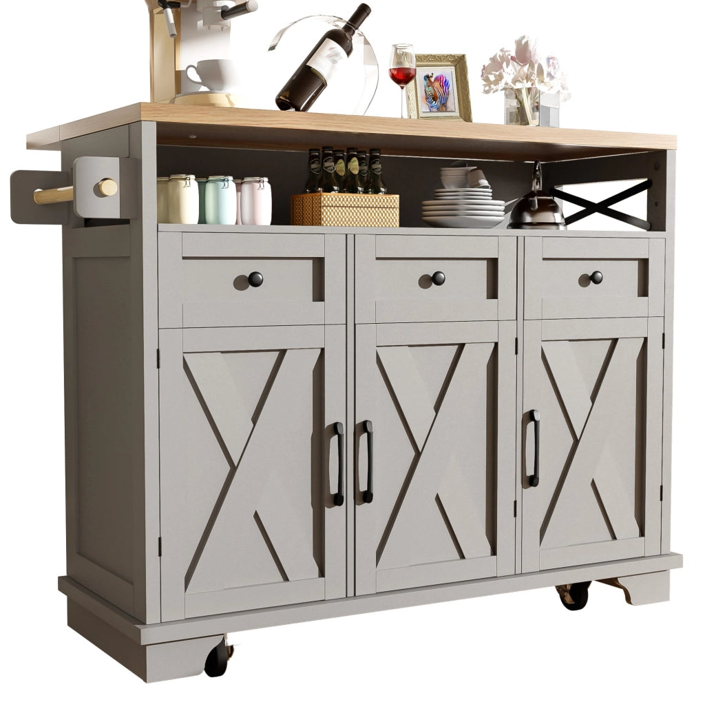 Isola cucina 118 x 43-80 x 98 cm in MDF e metallo grigio, mobile