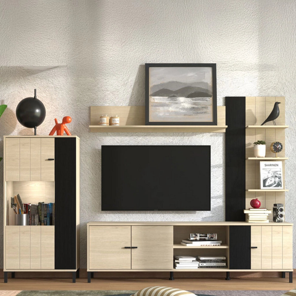 Mobile Soggiorno Caropepe, Parete Attrezzata Modulabile, 263x40x167h cm Marrone Rovere