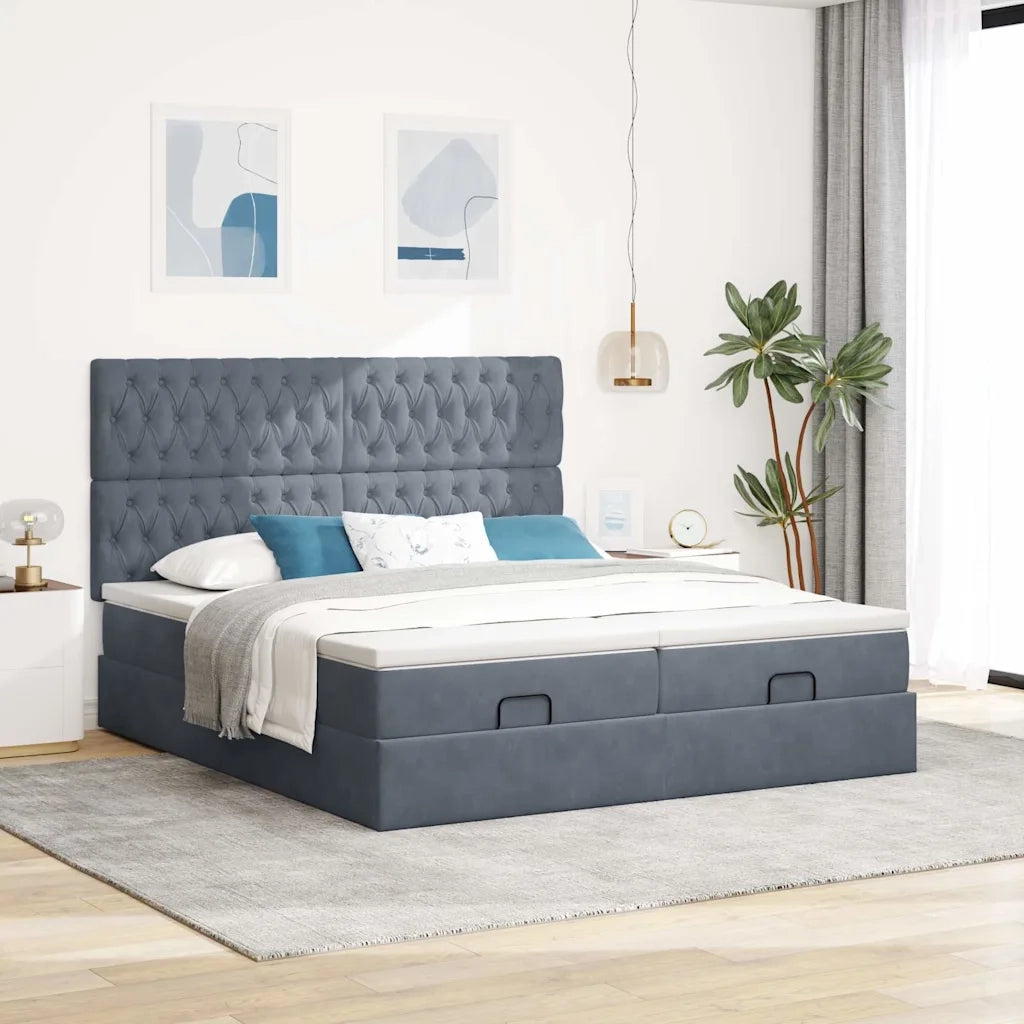 Struttura Letto Pouf con Materassi 200x200 cm Velluto 3313797