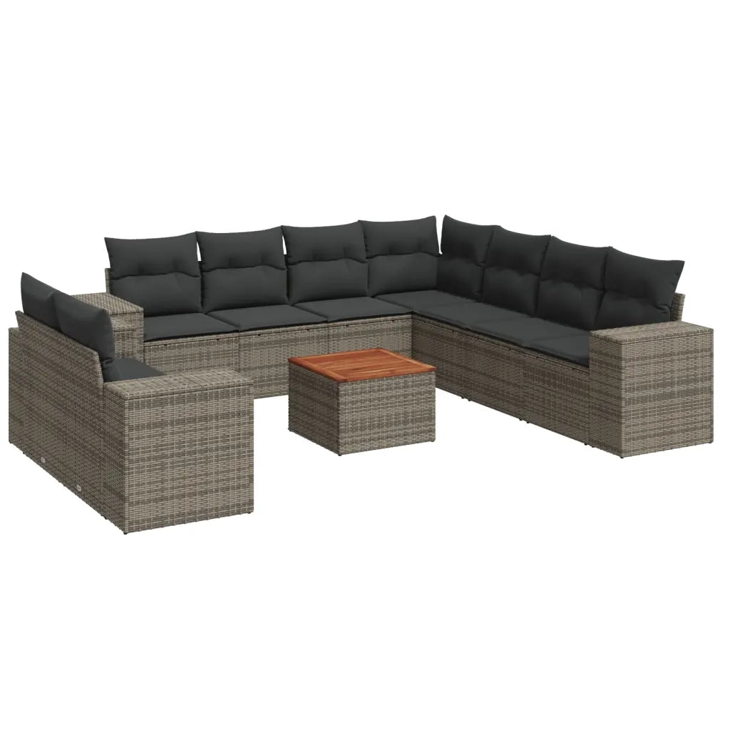 Set Divano da Giardino 10 pz con Cuscini Grigio in Polyrattan 3225514