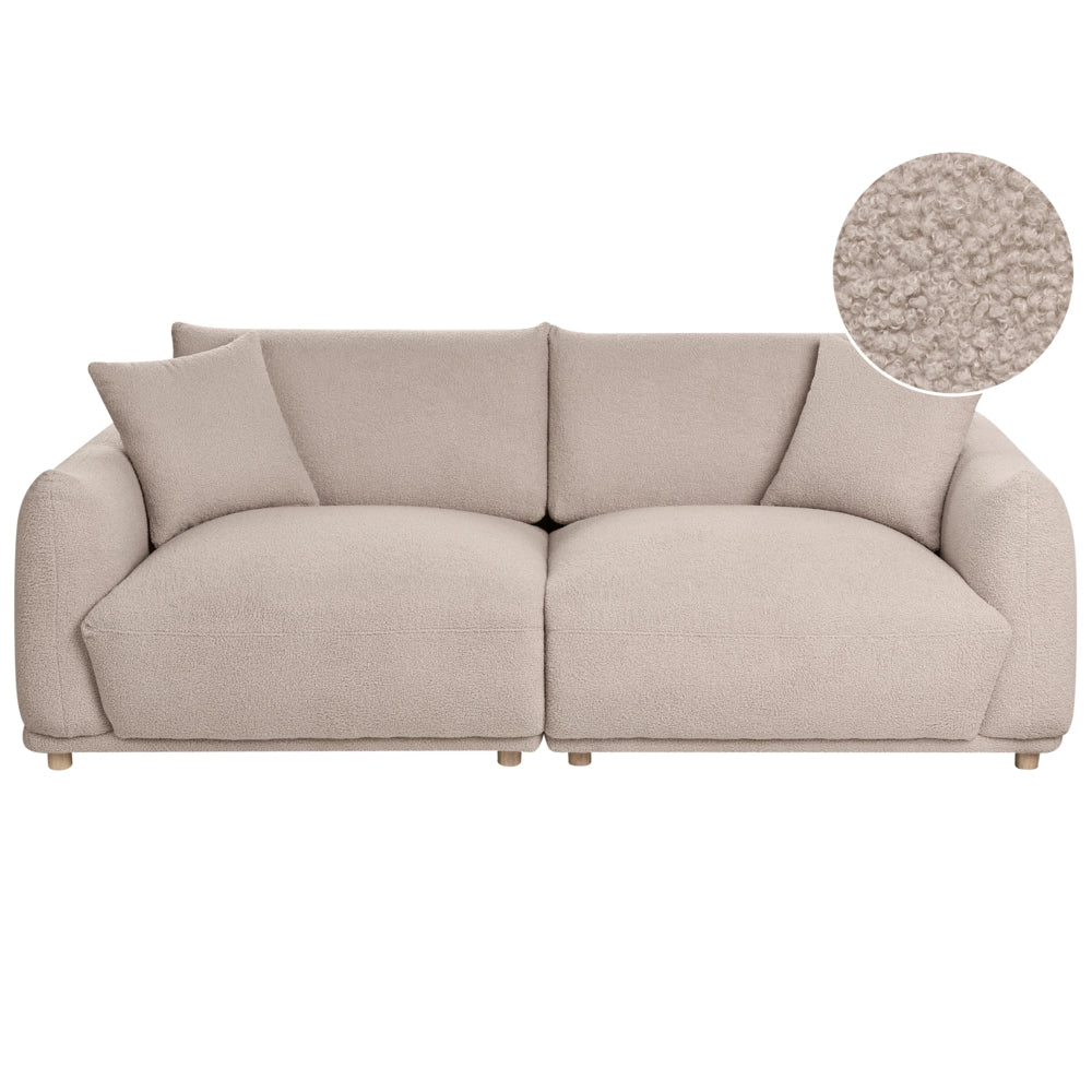 Divano a 3 posti in tessuto beige con cuscini decorativi e gambe in legno divano moderno per soggiorno