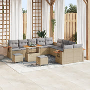 Set Divano da Giardino con Cuscini Beige Polyrattan Acacia da 13 Pezzi