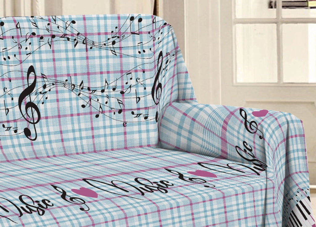 Telo Arredo Multiuso Linea Pensieri Delicati In 100% Cotone Disegno Musica - Matrimoniale - Rosa