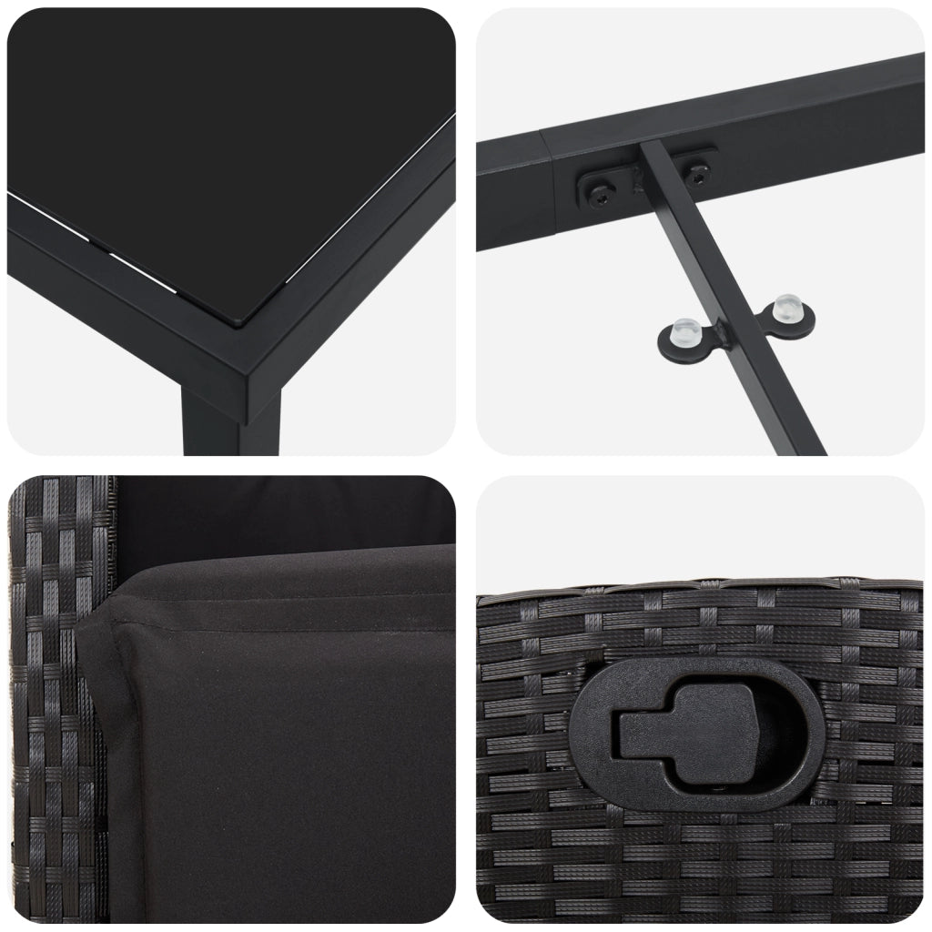 Set di Mobili da Giardino 7 Pezzi in Rattan Poligonale Nero