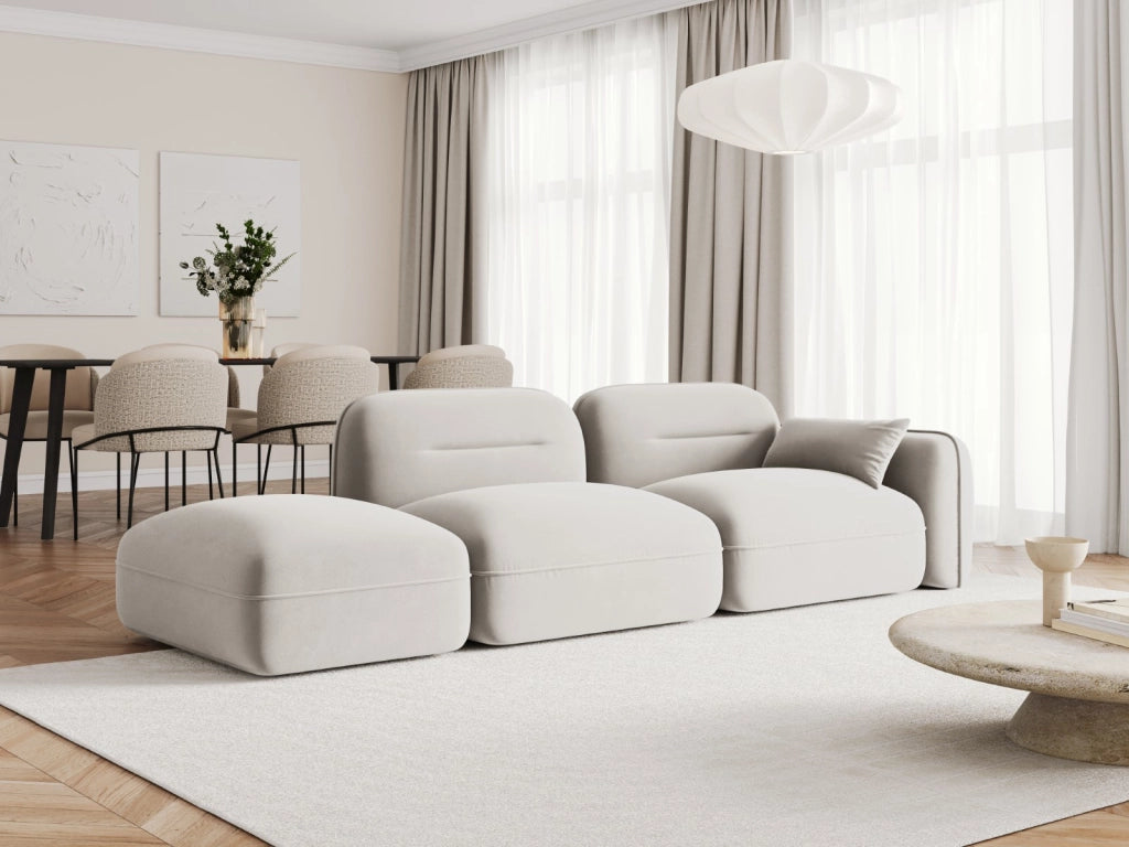 Cosmopolitan Design - Divano modulare sinistro "Sydney" 3 posti in velluto beige chiaro 