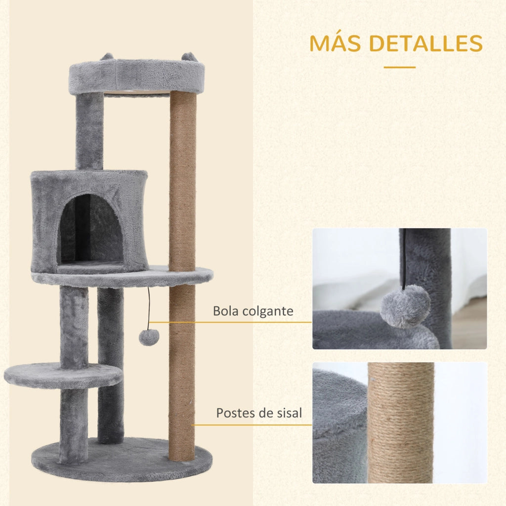 Albero tiragraffi per gatti con piattaforme e rifugio ¨C zephmum ¨C 48x48x104 cm grigio