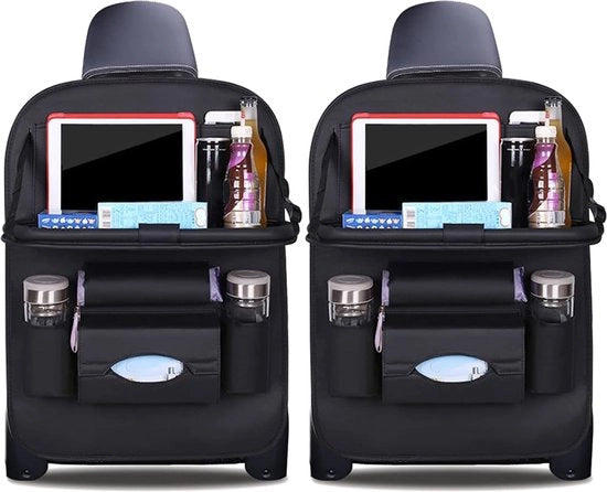 Organizzatore auto, protezione schienale, copertura auto in pelle PU con scomparto tablet pieghevole, sacchetto impermeabile schienale per bambini (nero - 2 pezzi)