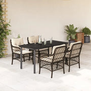 Set da Pranzo da Giardino 5pz con Cuscini in Polyrattan Marrone