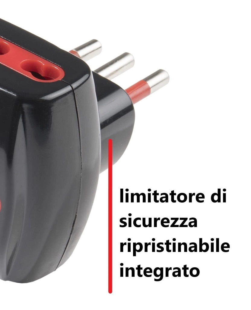 Adattatore Triplo con Protezione Prese 10 e 16 A 2P con T Colore Nero