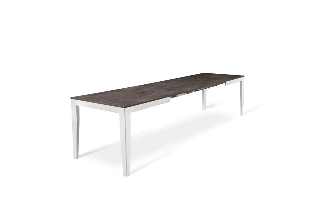 Tavolo allungabile cemento grigio-metallo bianco 80 cm x 130-290 cm H. 76 cm