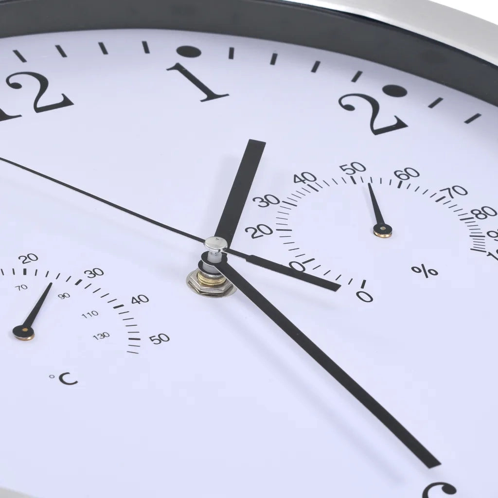 Orologio da Parete al Quarzo Igrometro Termometro 30 cm Bianco 50623