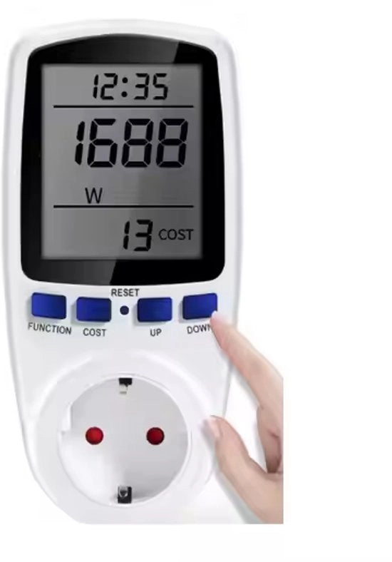 Misure Energetiche Digitali - Multimetro con Display - 3680W/16A - Misura Tensione/Corrente/Potenza/Tempo - Con Indicazione di Soprasfondamento - 230V