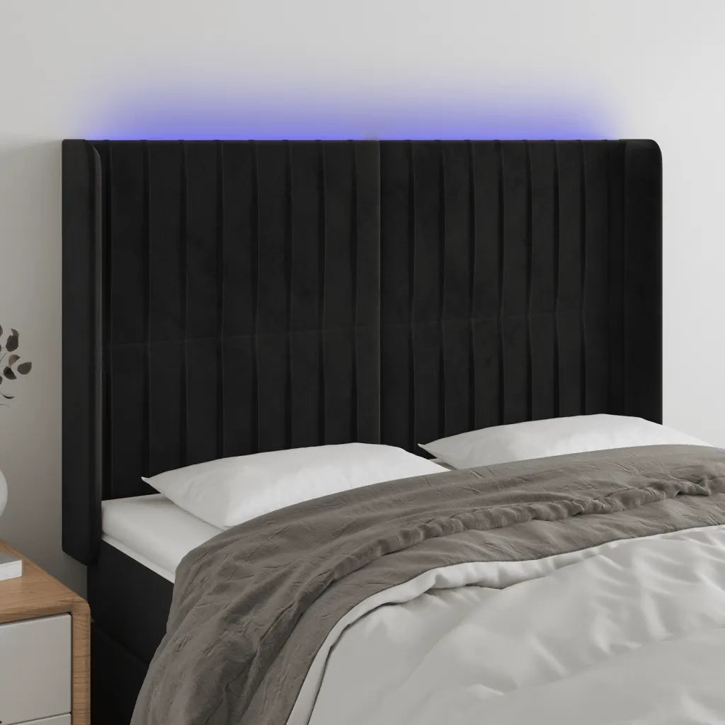 Testiera | Testata a LED Nera 147x16x118/128 cm in Velluto