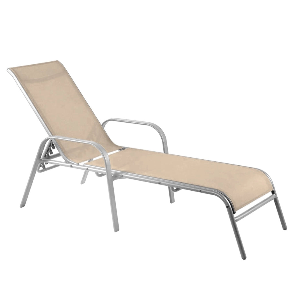 MA MAISON LETTINO PARADISE  ECRU RECLINABILE IN 4 POSIZIONI TESSUTO TEXTILENE 2X1 STRUTTURA IN ACCIAIO CON BRACCIOLI 193X65X102 CM