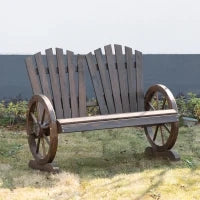 Panchina da Giardino in Legno Stile Country con Braccioli a Ruota, 108x66x95cm, Colore Legno