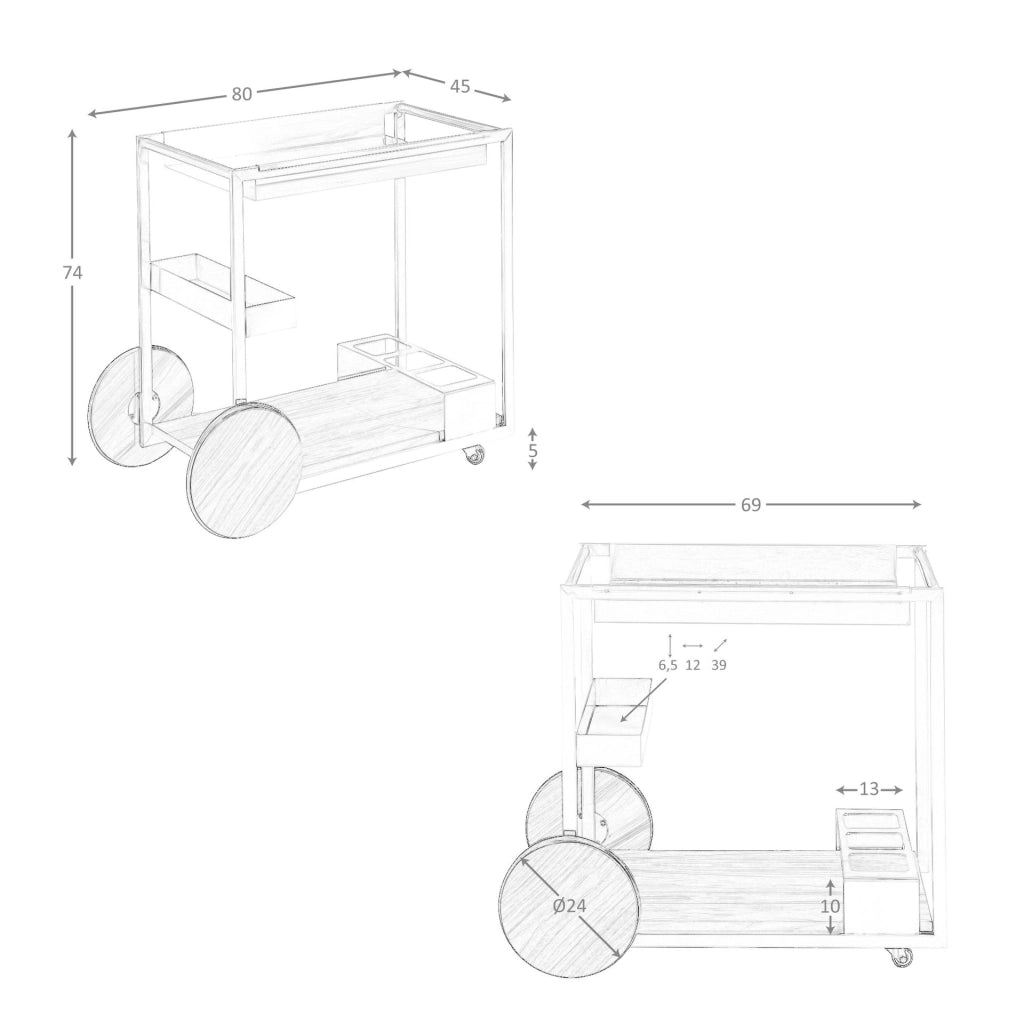 Carrello minibar in acciaio e noce