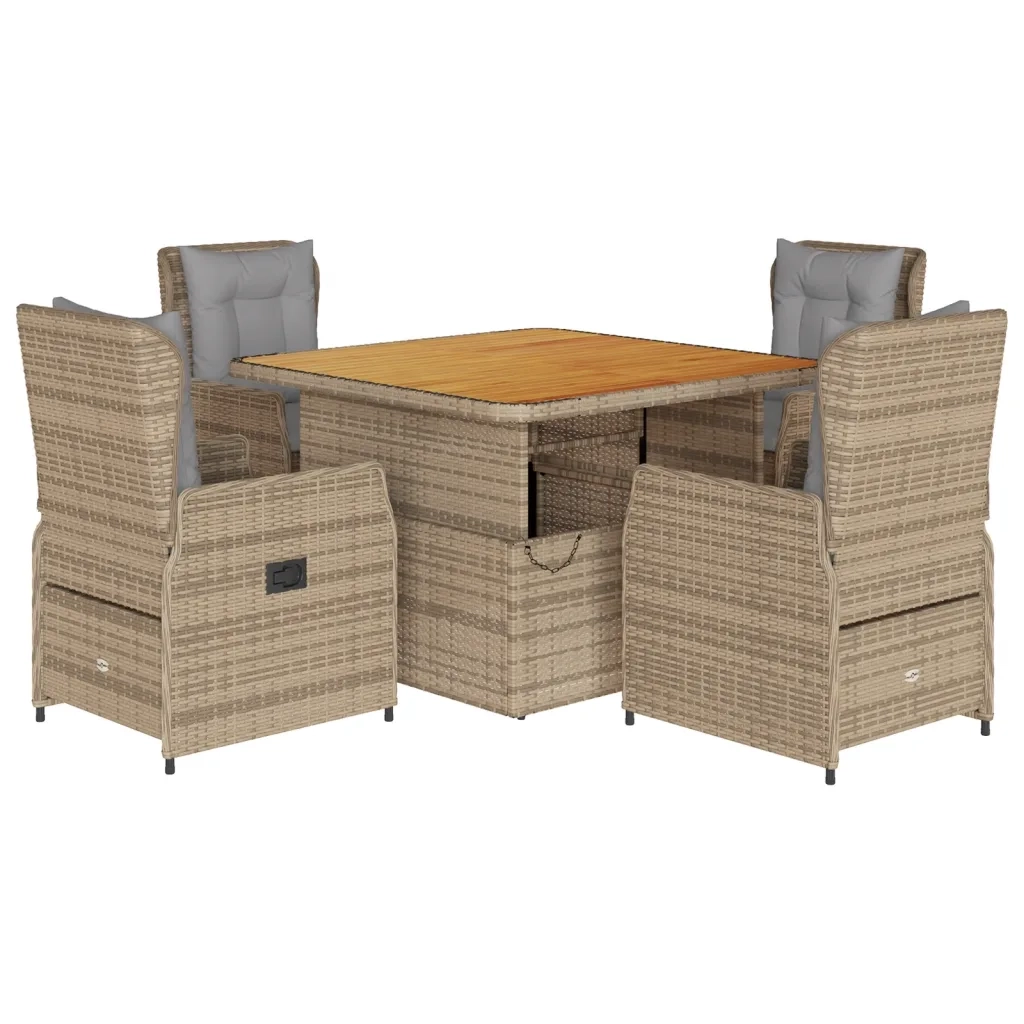 Set da Pranzo da Giardino 5 pz con Cuscini Beige in Polyrattan