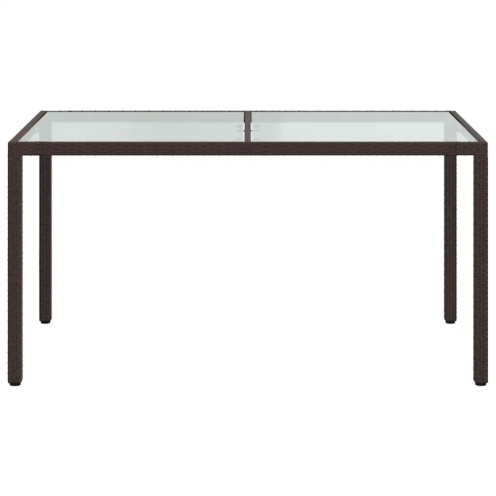 Tavolo Giardino 150x90x75cm Vetro Temperato Polyrattan Marrone 316704
