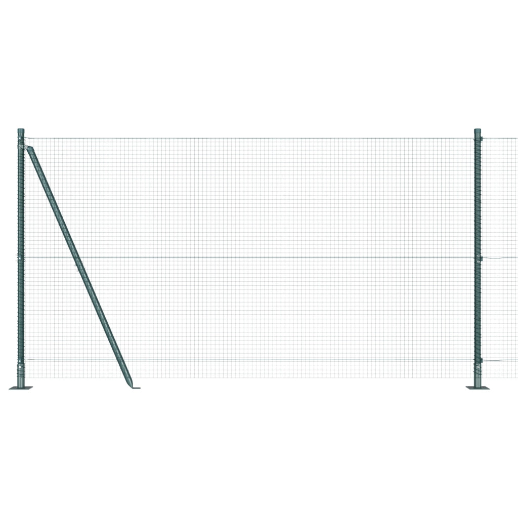 Recinzione in Filo Saldato con 7 Paletti Flangiati Verde 1.2x10 m Acciaio