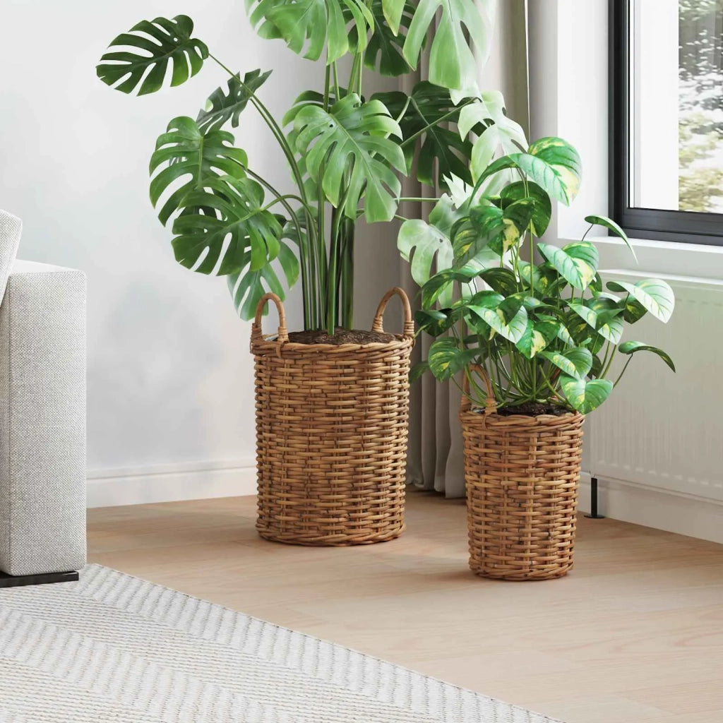 Cesto per Piante con archiviazione 2 pcs Marrone Rattan Kubu