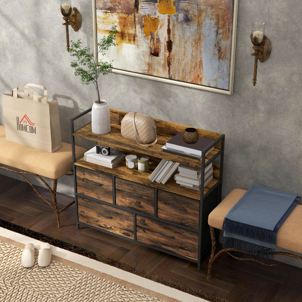 Cassettiera 5 Cassetti con Ripiani ¨C Zephmum ¨C Tessuto Marrone 98x29x85