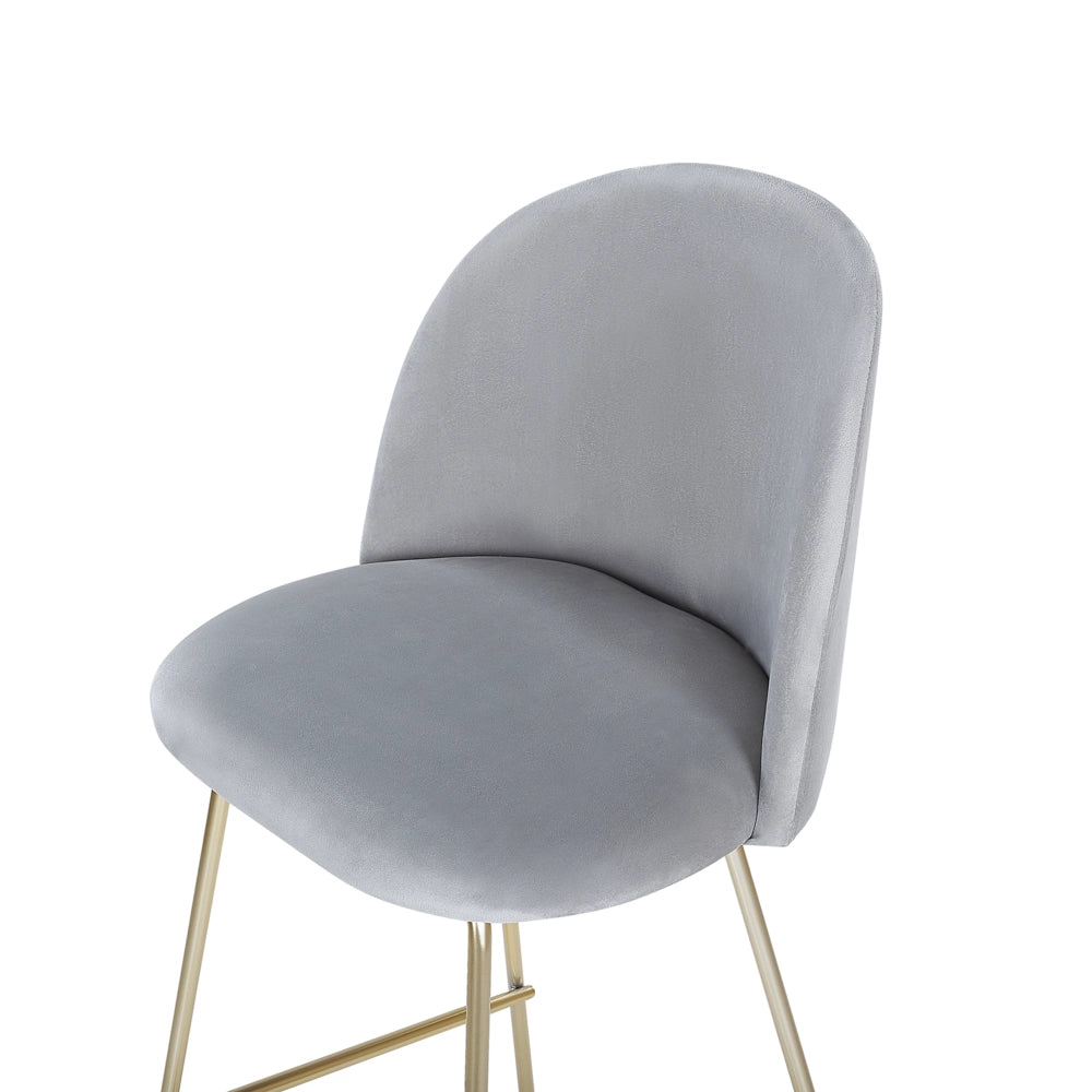 Set di 2 sedie da bar Rivestimento in velluto grigio Struttura in acciaio dorato Sedile con altezza del bancone Mobili per sala da pranzo