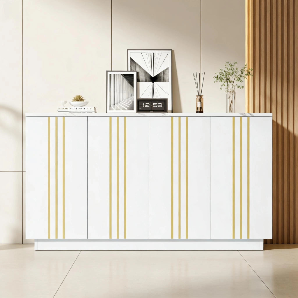 Credenza soggiorno bianca e oro mobile contenitore 4 ante