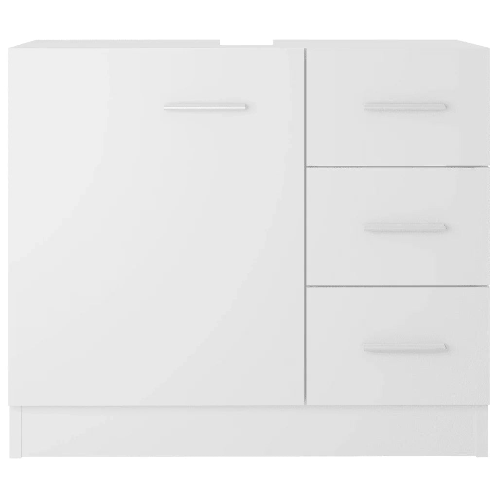 Mobiletto lavabo bianco dal design pulito 63 x 30 x 54 cm con 3 cassetti contenitore per il bagno realizzato in legno composito bianco 02_0047781