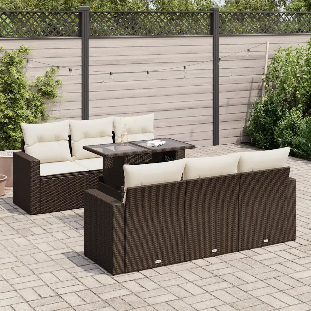 vidaXL Set Divani da Giardino 7 pz con Cuscini Marrone in Polyrattan
