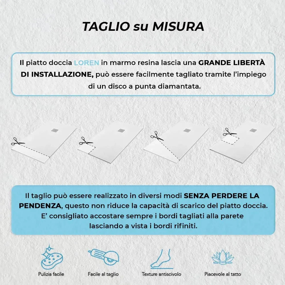 Piatto doccia resina 80x80 semicircolare bianco pietra riducibile  Loren